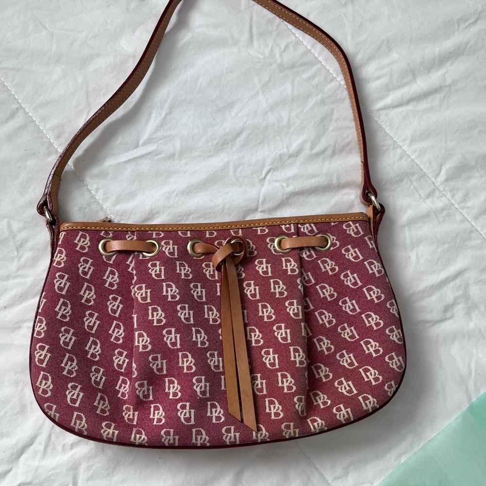 Dooney & Bourke Maroon and Tan Logo Shoulder Bag